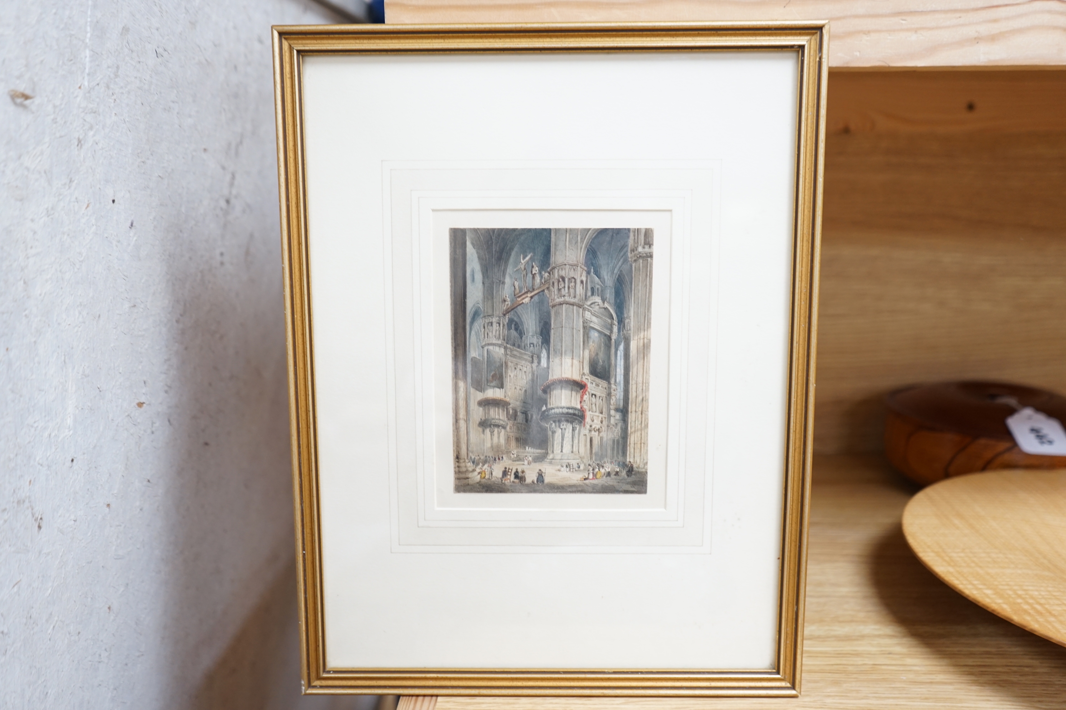 Andrew Mercer (1775-1842), miniature watercolour on card, Interior of Milan Cathedral, inscribed verso, ‘inscribed and signed on the reverse’, 13.5 x 9cm